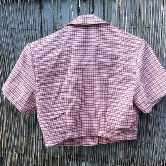 Brandy Melville / John Galt Vivian Red White Plaid Soft Button Down Crop Top - Picture 10 of 13